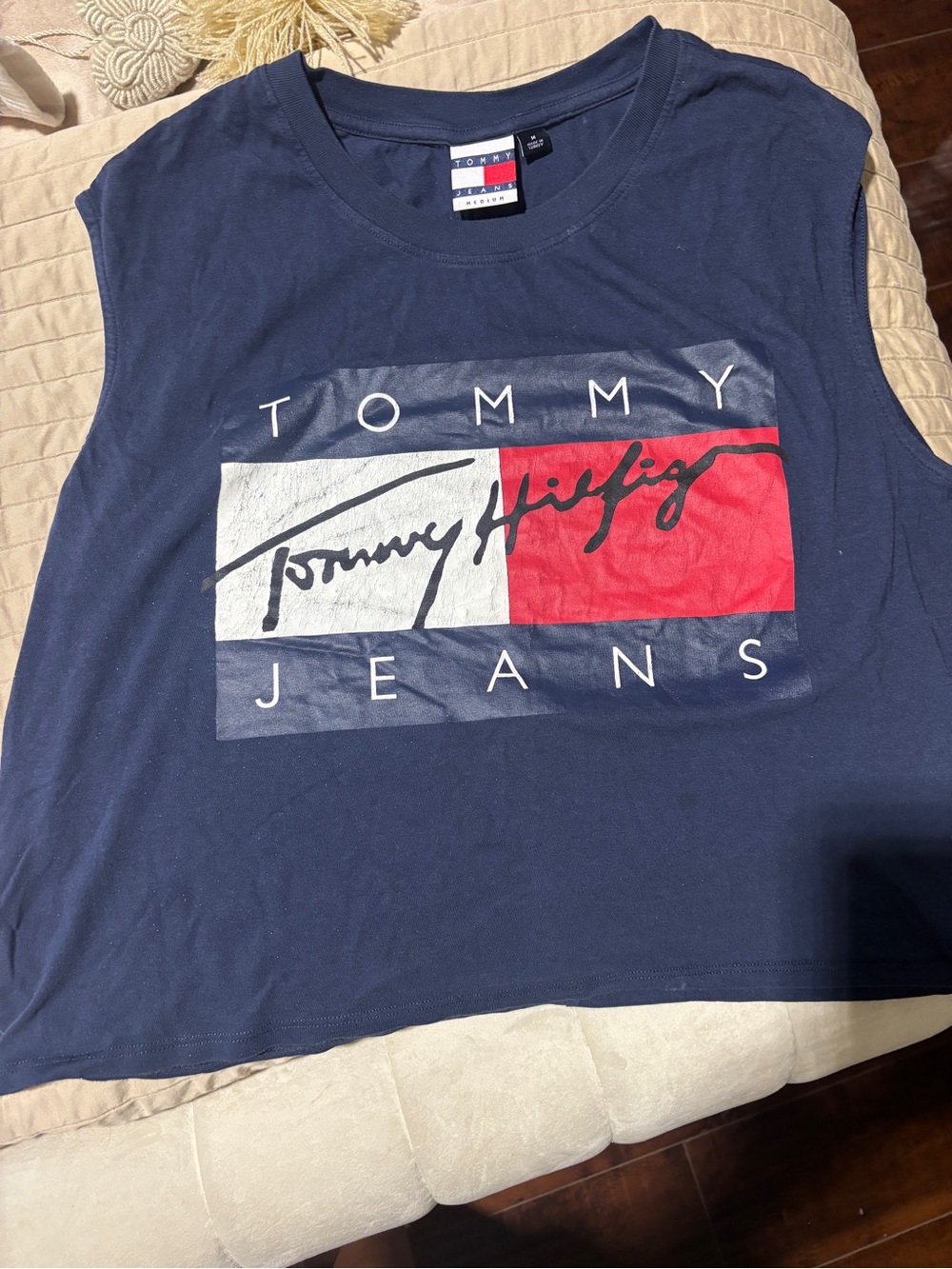 Tommy Hilfiger Navy Crop Tank with Red & White Logo